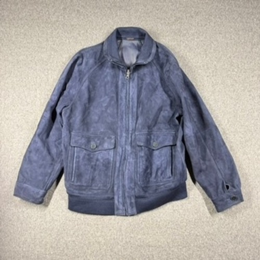 Torras Spain Blue Suede Leather Bomber Jacket Mens 42 Reversible Made in Spain